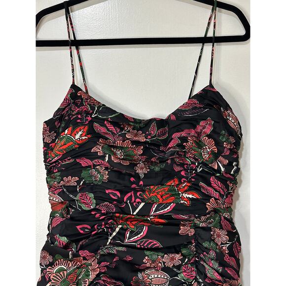 Hutch Tisha Ruched Maxi Dress Black Floral Multi Size 10 NWT Tiered Skirt w Slit - Picture 3 of 16